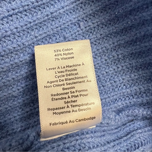 Talbots sweater ribbed blue turtleneck asymmetrical split neck women's Small‎ - Picture 6 of 8